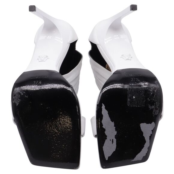 Versace Safety Pin Ankle-Cuff Sandals in White Leather - Picture 10 of 12